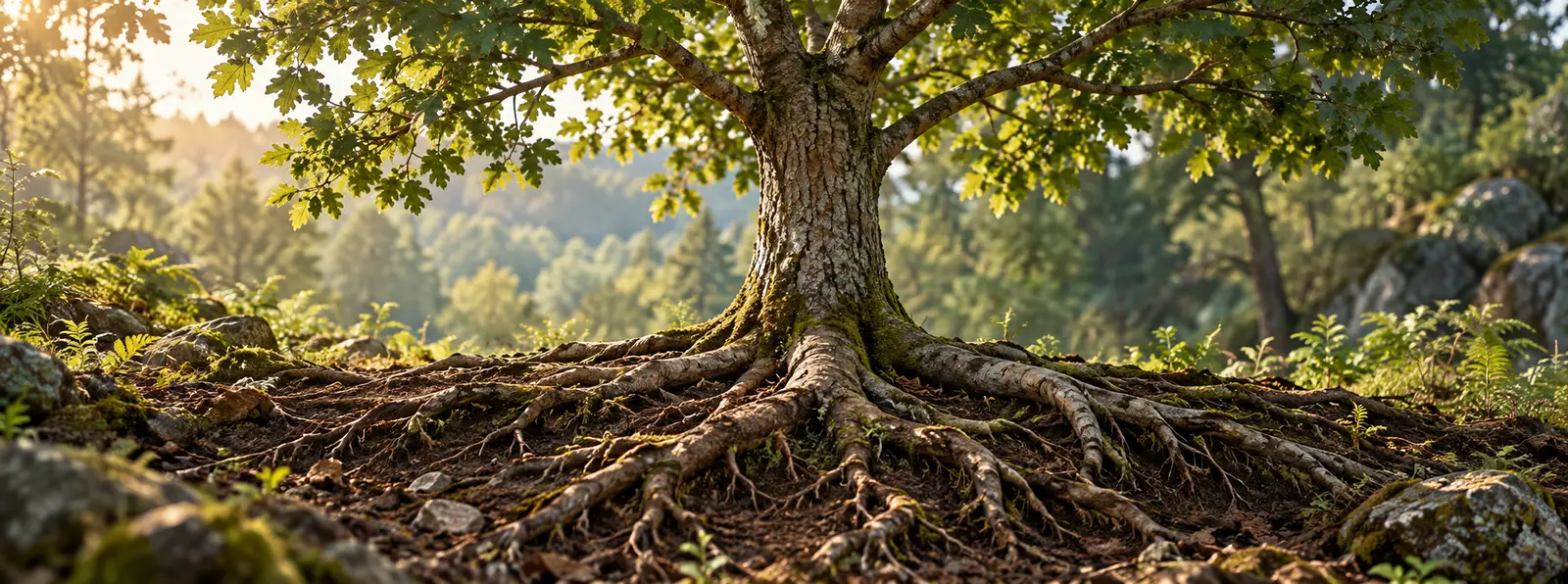 A mature tree with strong roots gripping rich soil